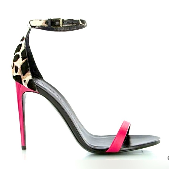 NIB Burberry Leopard Animal Calf Leather Cidnay Pink Fuschia Heels Sandals 39 - Picture 1 of 9